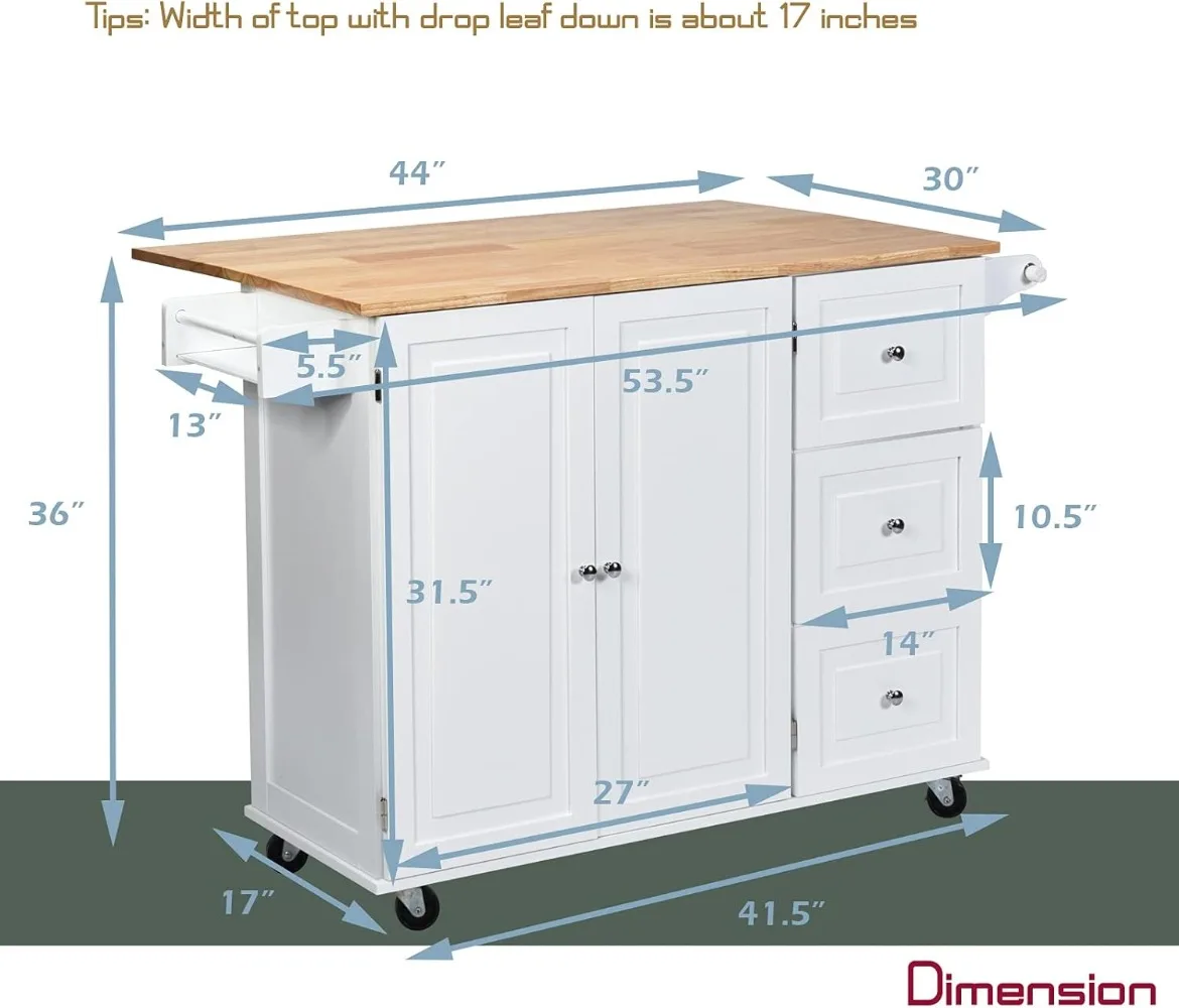 Kitchen Island Cart on Wheels Rolling Kitchen Island with Drop Leaf Top Trolley Cart with Drawers Towel Rack Bottle Rack