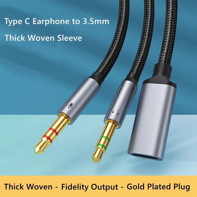 3.5mm Male to Analog Type C Aux Audio Adapter Cable Conversion Earphone Microphone Listen SPeaking for Phone Tablet PC USB C