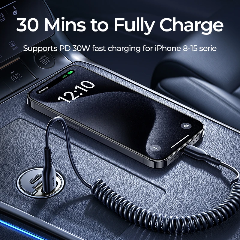 Joyroom Dual Ports Car Charger 30W Pull Ring USB Type-C Super Fast Charging Car Phone Charger Car Charging Accessories PD QC 2