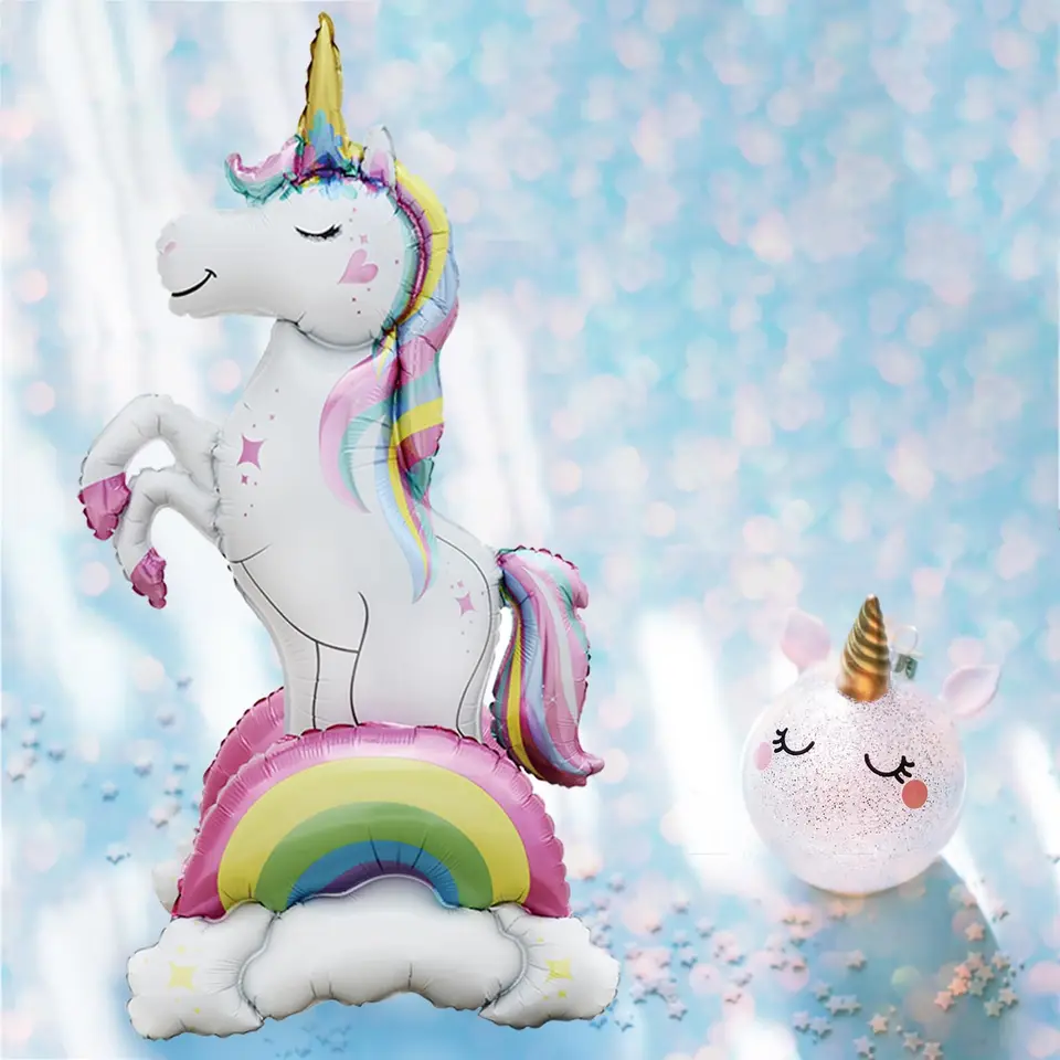 Palloncino Gigante Unicorno In Piedi PartyDeco 104cm – Bianco Con Criniera Rosa, Autoportante - 3