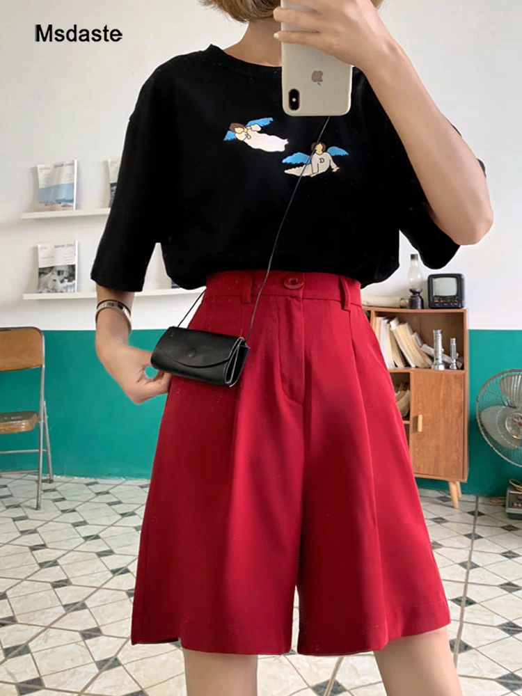 

Shorts for Women Summer High Waist Loose Knee-length Lady Short Pants Wide Leg Pantalones Capris Sweatpants Casual Woman Shorts