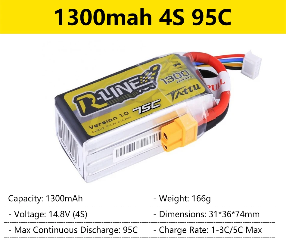 1300mah 4S 95C 10 Capacity: 130OmAh Weight: