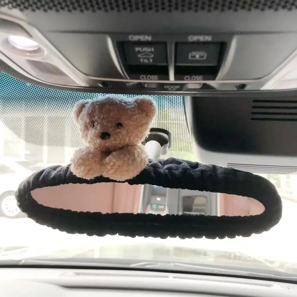Rearview Mirror Cover Cute Car Rearview Mirror Cover Cartoon Plush Rabbit Heart Auto Rear View Mirror Decoration Rear View Case Accessories