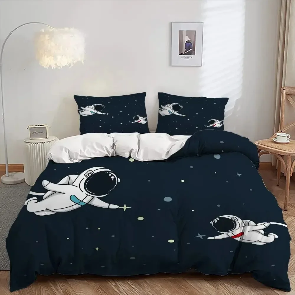 Modern Rocket Ship Duvet Cover Set Full Size,Space Ship Galaxy Bedding Set,boys Girls Rocket Planet Star Cartoon Comforter Cover 3