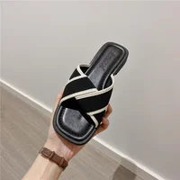 Women's Slippers and Ladies Sandals Open Toe Low Heel Outside on Beach House Black Indoor Home Slides Shoes Beige Word Flat - Image 4