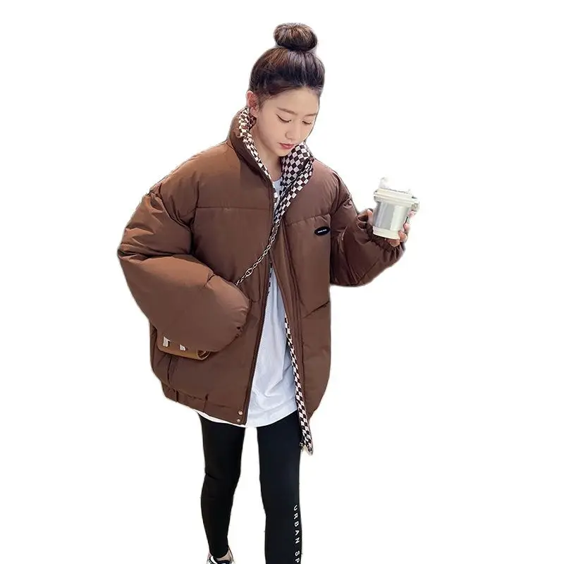 

Loose Winter Maternity Coats with Checkerboard Lining Tutrleneck Zip Fly Pregnant Women Jackets Cotton-padded Clothes Oversize
