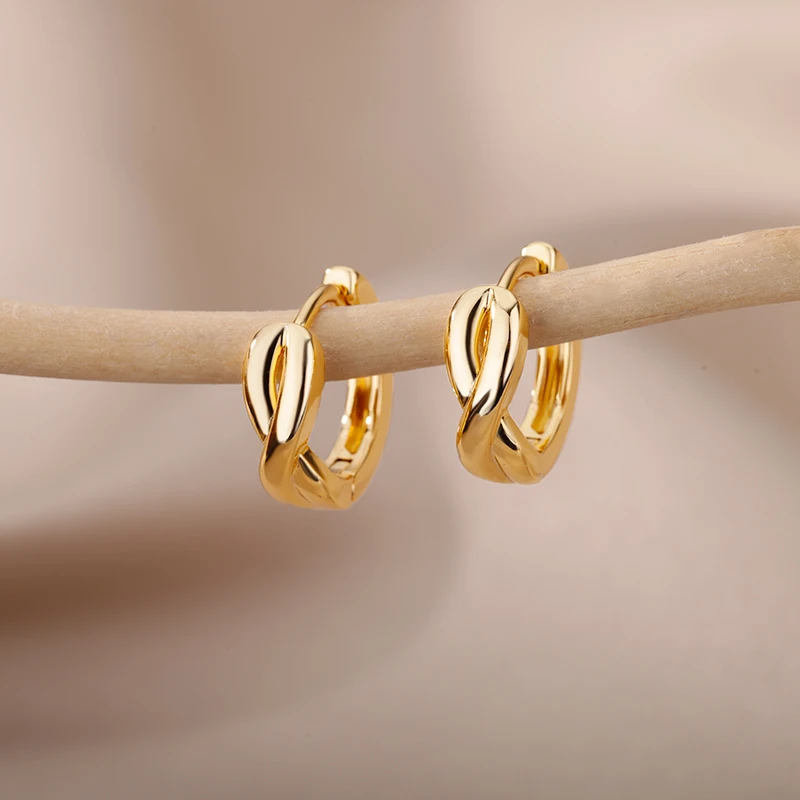 Stainless Steel Bamboo Hoop Earrings For Woman Cute Korean Fashion Geometry Twisted Cross Jewelry Wedding Party Unusual Earring