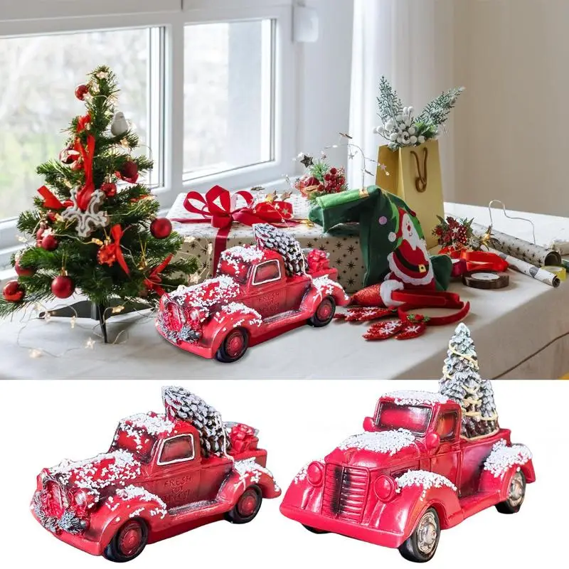 

Vintage Red Truck Christmas Decor Little Farmhouse Farm Furnishing Truck Model With Tree Christmas Ornament For Flat Home