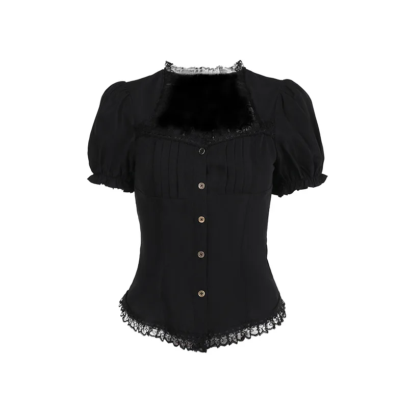 ★FANCY CLUB★ NF pointy lace layered tee BLACKF24QB283 F24Q TOP - [FANCY CLUB]
