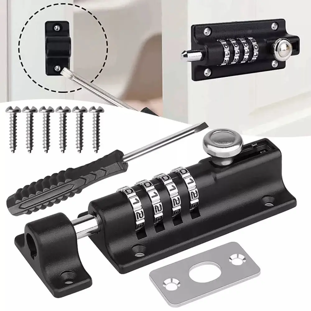 Thicken Combination Locking Bolt Solid Security Sliding Door Password Lock Zinc Alloy 4 Digit Combi Bolt for Shed Gate Fences