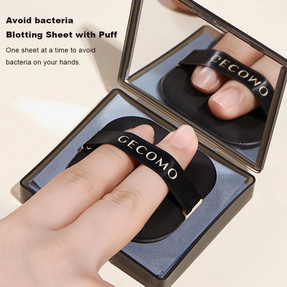 Face Oil Absorbing Paper 100 Sheets Oil Control Paper with Case & Powder Puff Oil Blotting Papers Bamboo Charcoal Face Blotting Sheets for Oily Skin