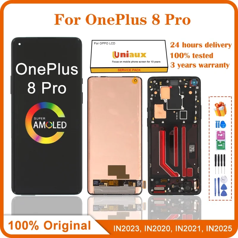 

100% Оригинальный 6,78 дюймовый AMOLED дисплей с рамкой для OnePlus 8 Pro LCD кодирующий преобразователь сенсорного экрана в сборе запасные части