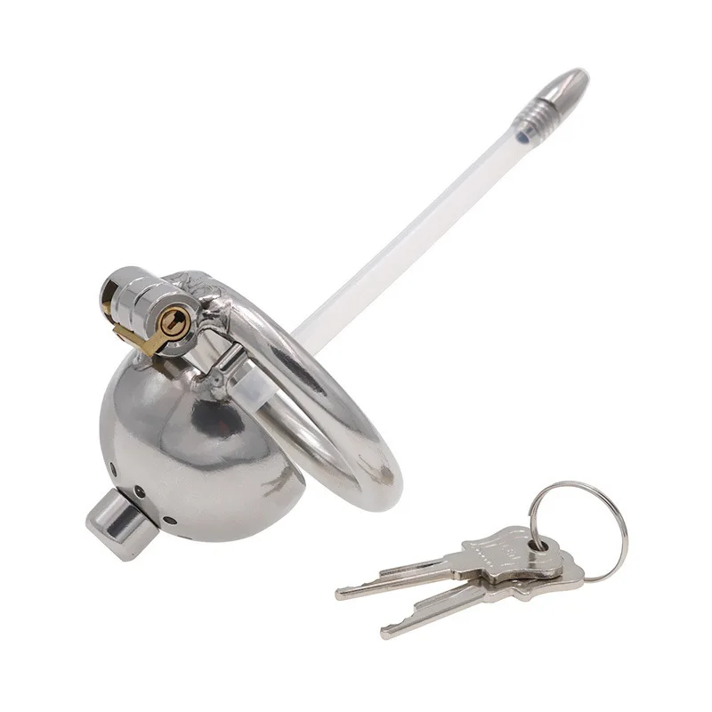 Metal Cock Cage Sissy Chastity Device with Detachable Silicone Urethral Penis Plug Catheter Tube for Men BDSM Adults Sex Toy, penis chastity cage,chastity lock sex toy