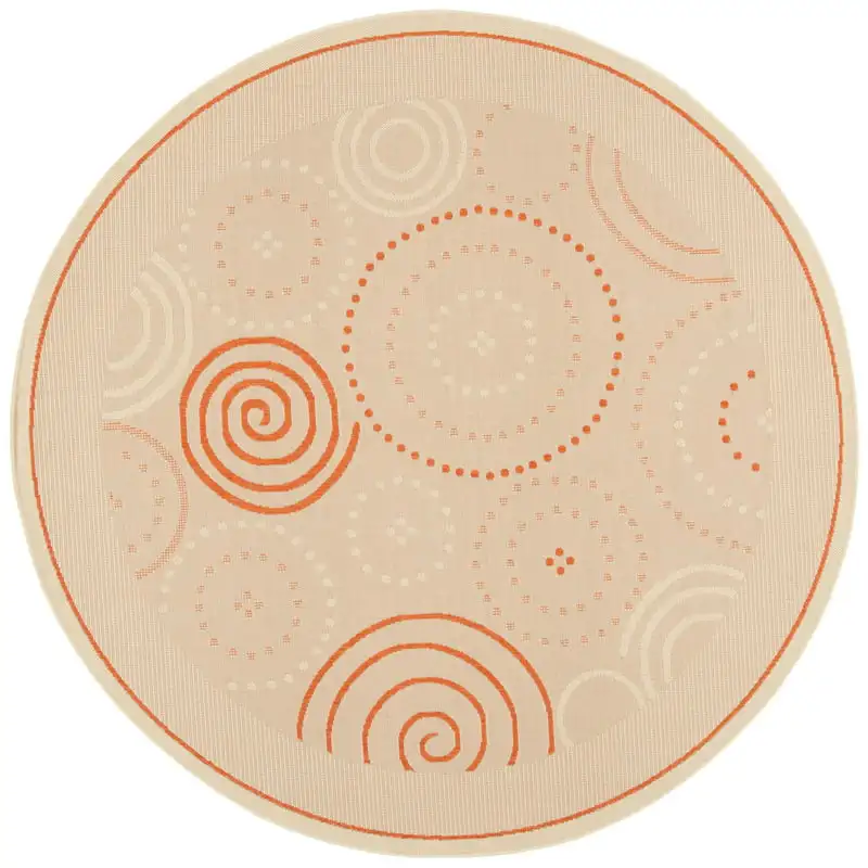 

Hugo Geometric Indoor/Outdoor Area Rug, 6'7" x 6'7" Round, Natural/Terracotta