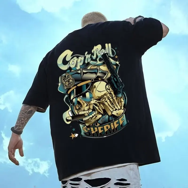 

Casual Harajuku Men's Pure Cotton T-shirt Summer Clothes Short Sleeve Loose And Breathable Youth Gym Top Streetwear HOLIDAY 5XL