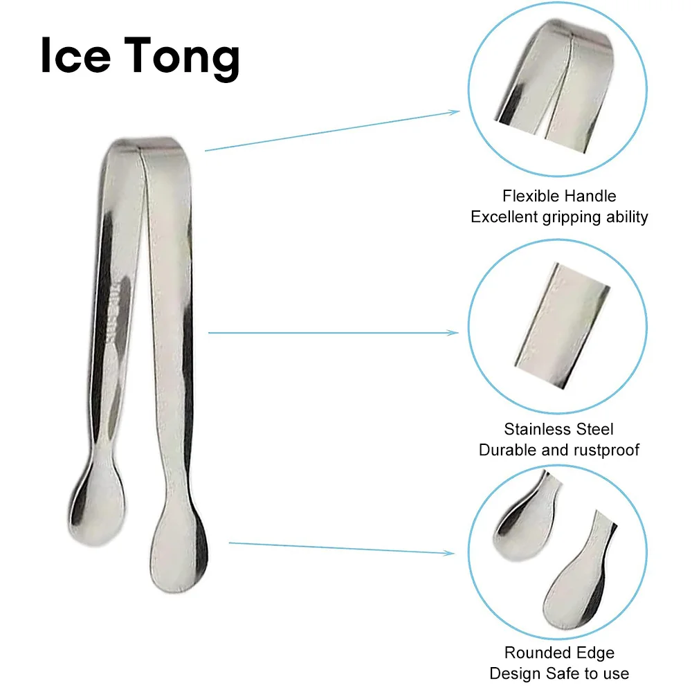 Food Tongs Kitchen Utensils Set Stainless Steel Ice-Cube Picker Food BBQ Clip Barbecue Clip Ice Clamp Tool Ice Cube Tong Bread Bar
