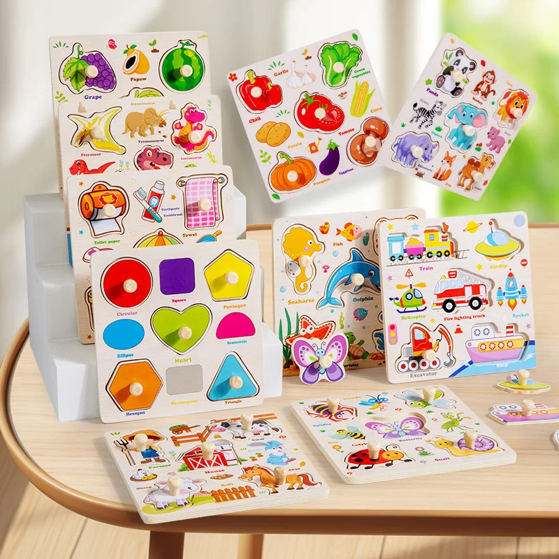 Montessori Wooden Puzzles Toys For Children Hand Jigsaw Life Cognition Fish Games Parent-Child Interactive Educational Toy