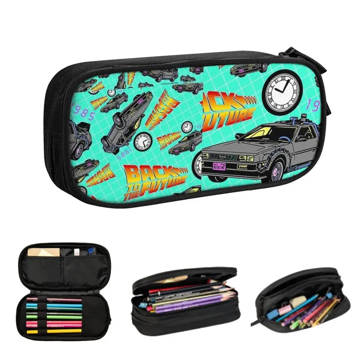 Back To The Future, DeLorean Pattern Pencil Cases Large Capacity Pen Bags Pen Box Pencil Pouch For Boys Girls Student Stationery