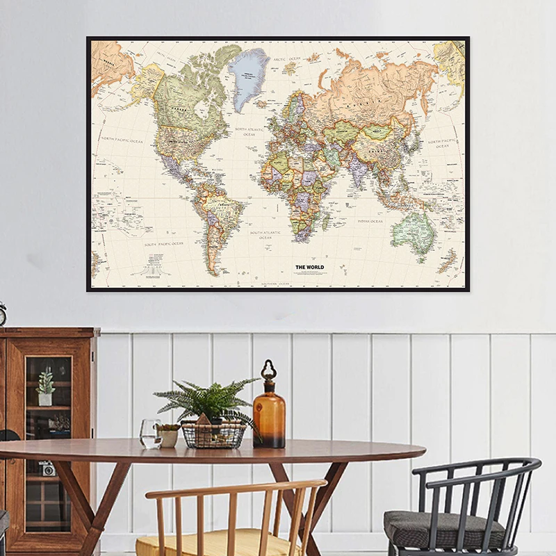 150x90cm The World Map In English Non-woven Painting Vintage Wall Art Poster for Living Room Home Decoration School Supplies