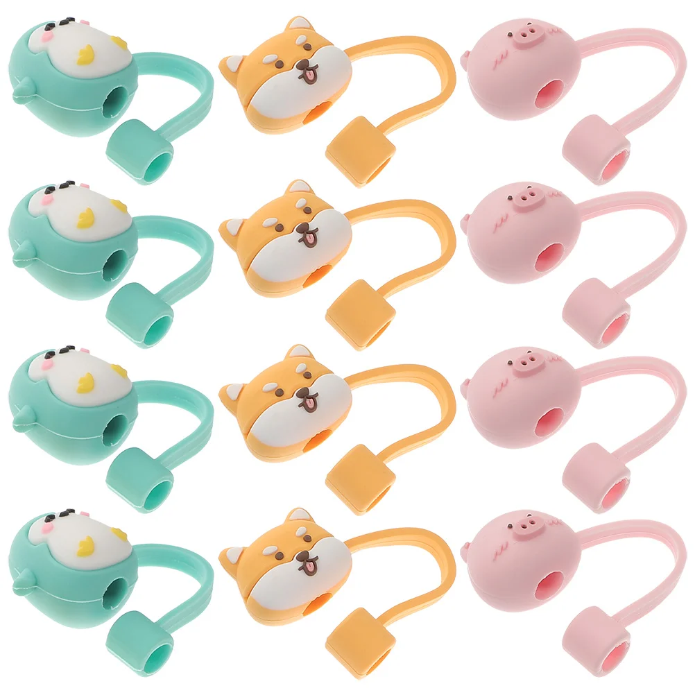 

12 Pcs Silicone Straw Cap Tips Protector Cover Piggy Suction Cups Reusable Drinking Silica Gel Covers