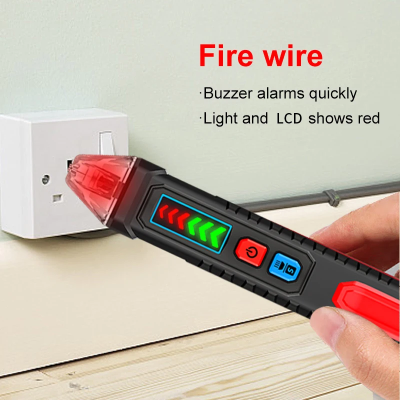탑포르자 비접촉식 전압 테스터 펜, 듀얼 레인지 12V-1000V AC 전압 감지기 (플래시라이트 포함)