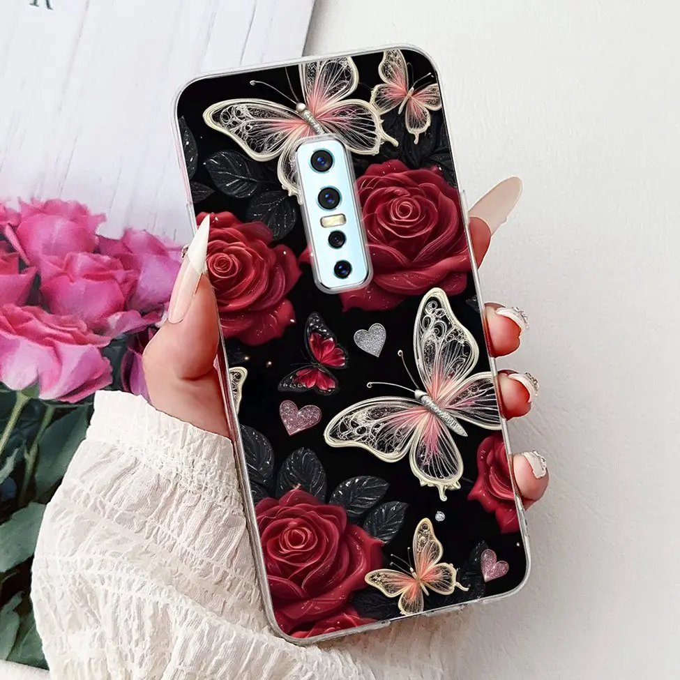 Clear Luxury Fashion Flowers Cat Design Soft Back Phone Case
