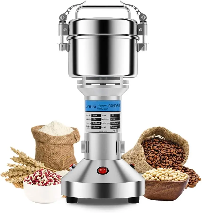 

Mill Grinder Spice Grinder Flour Mill Wheat Cereals Herb Pulverizer for Kitchen,150g High Speed Dry Spice Grinder Machine Portab