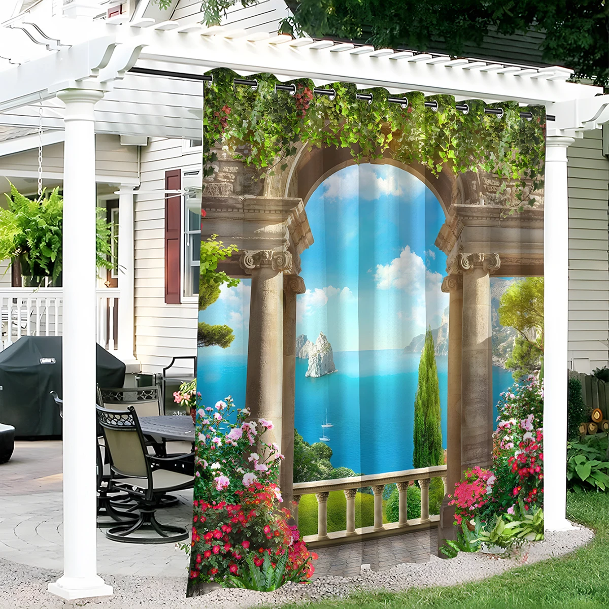 1PC New Fashionable, Simple and Fresh Butterfly Flower Home Decoration Print Perforated Waterproof Curtain, Machine Washable, Su 5