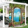 1PC New Fashionable, Simple and Fresh Butterfly Flower Home Decoration Print Perforated Waterproof Curtain, Machine Washable, Su 5