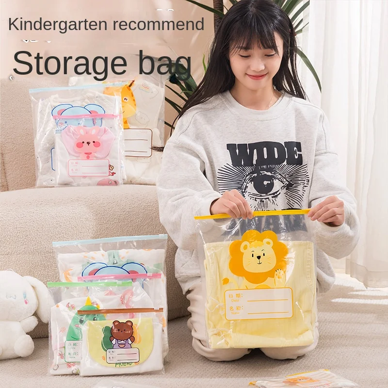 Kindergarten storage bag, children's replacement clothes, sub-packing bag, cartoon transparent zipper bag, thickened dust bag 3