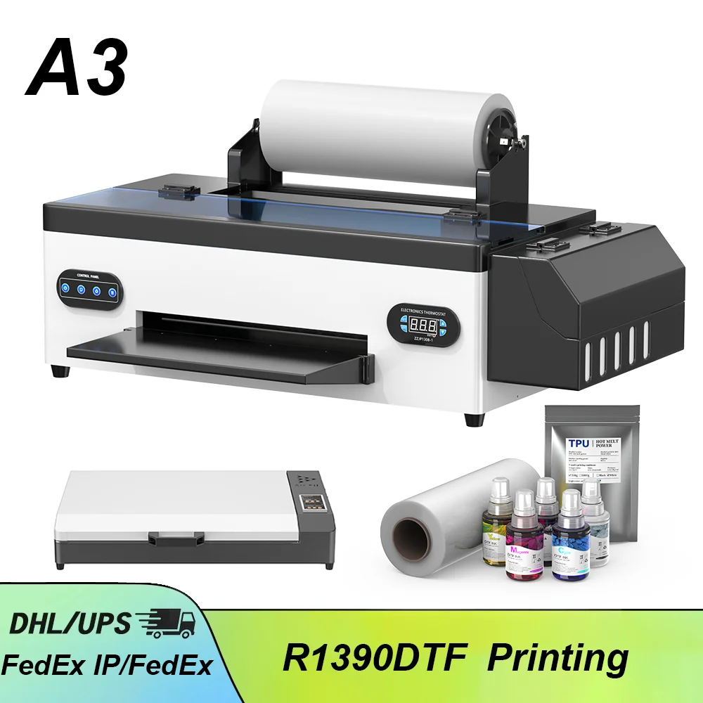 A3 DTF Printer High-Speed For Epson R1390 Print Head For Clothing Hats Bag Direct To Film Heat Transfer T Shirt Printing Machine