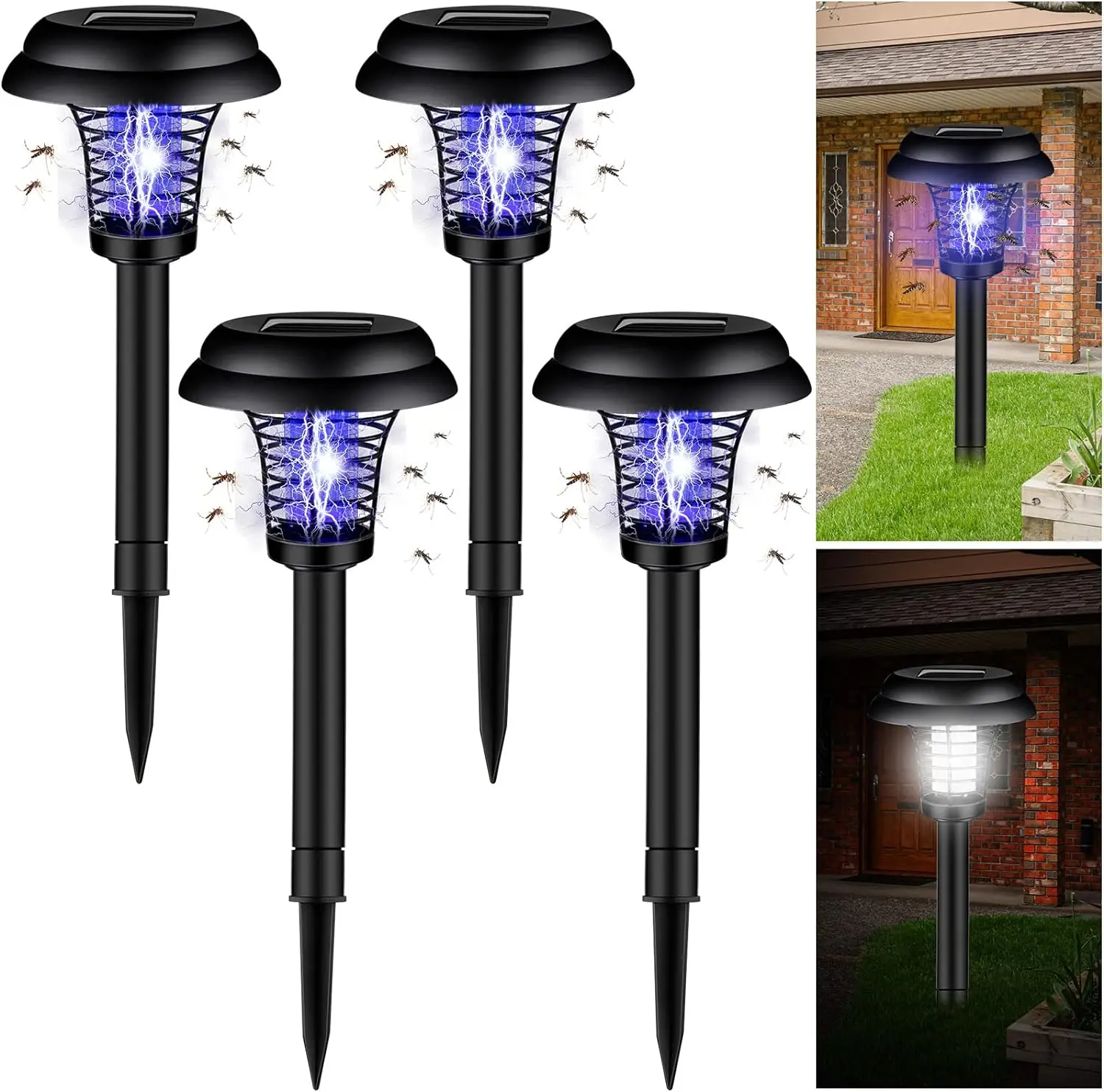 Waterproof Solar Mosquito Killer 2 Light Modes Outdoor Garden Lamp Trap Mosquito Insect Zapper for Yard Lawn Fish Pond