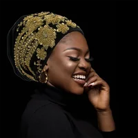 Africain femme enveloppement tête Bonnet musulman Turban chapeau dame tête enveloppes paillettes Luminescence perles plissé Turban casquette pour les femmes 2