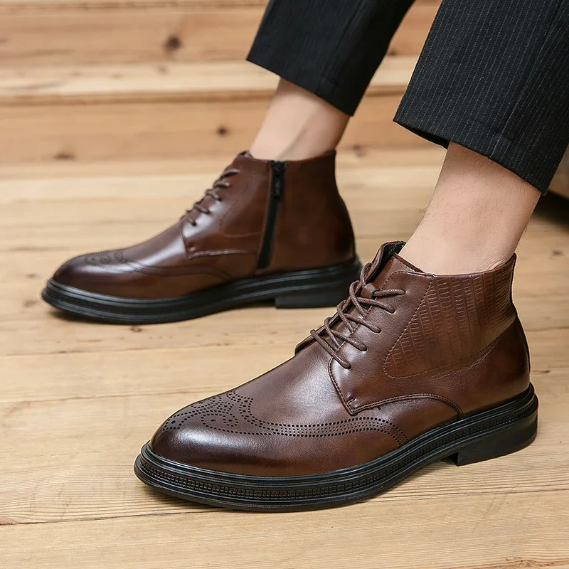 Luxury Brand Leather Shoes Men Boots Winter Formal Leather Oxfords