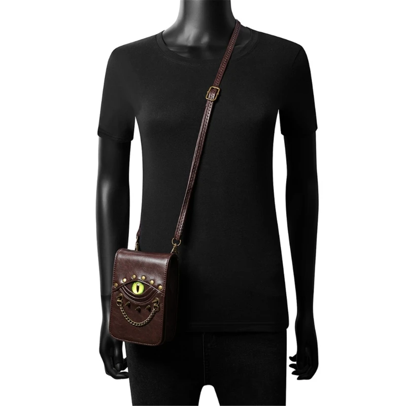 Medieval Vintage Belt Bag PU Leather Devil Eye Crossbody Waist Bag for Parties E74B
