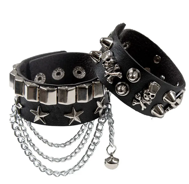 DIEZI Black PU Leather Cuff Wristband Bracelet Goth Gothic Punk