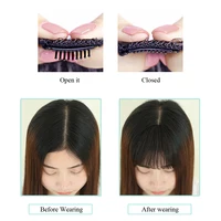 Frange à Air synthétique naturelle courte marron noir, Extension de faux cheveux, 1 Clip, postiches, accessoires pour femmes et filles 3