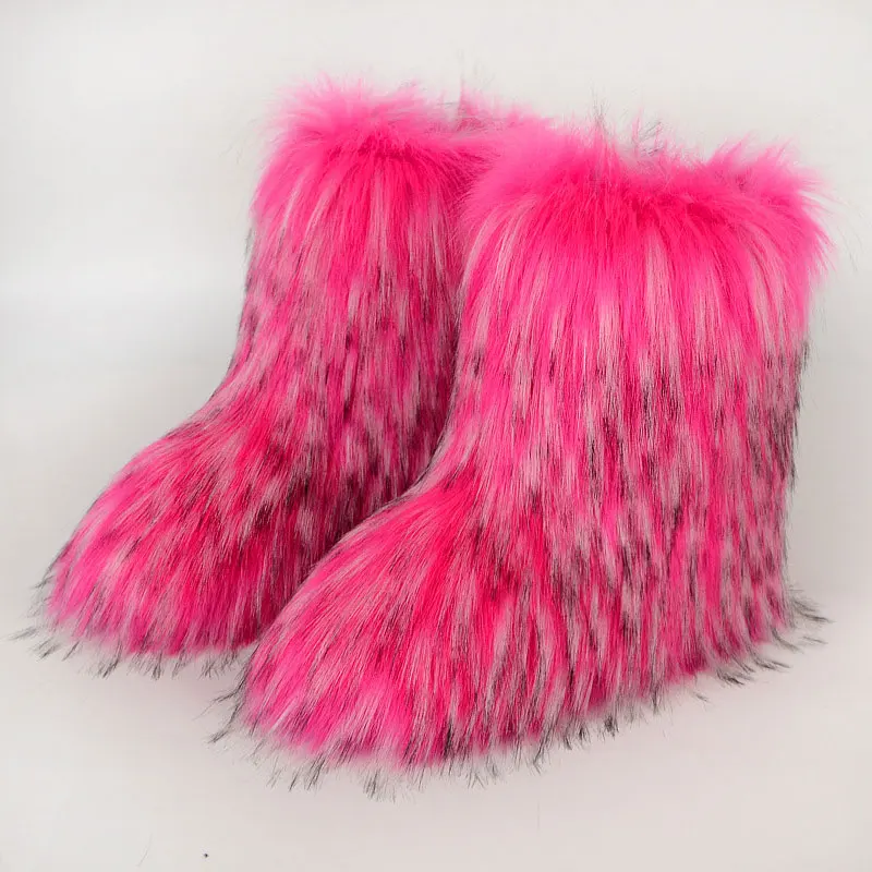 Fashion Trend Plus Size Plush Warm Style Winter Boots Women Shoes Hot Sell Faux Fur Boots Ladies New Design Furry Snow Boots