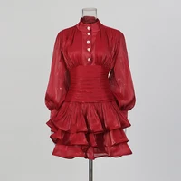 Robe à volants en tissu uni TWOTWINSTYLE, col montant, manches longues, ample, élégante à la française, robes pour femmes, mode automne, nouveauté 6