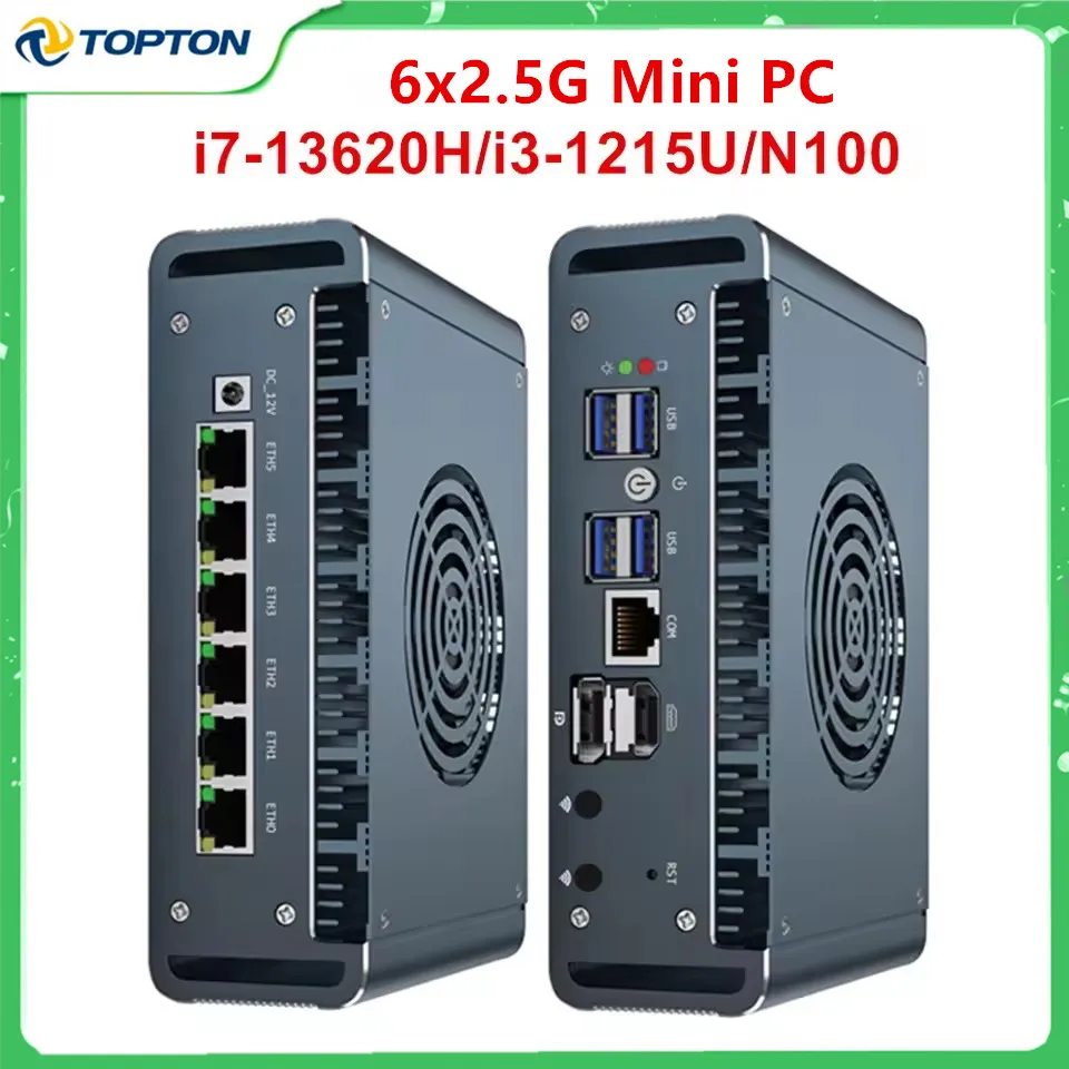 מחשב מיני Topton Metal i7 13620H i3 1215U N100 Firewall 6x2.5G LAN intel i226-V DDR5 NVMe Proxmox pfSense OPNsense Mini PC