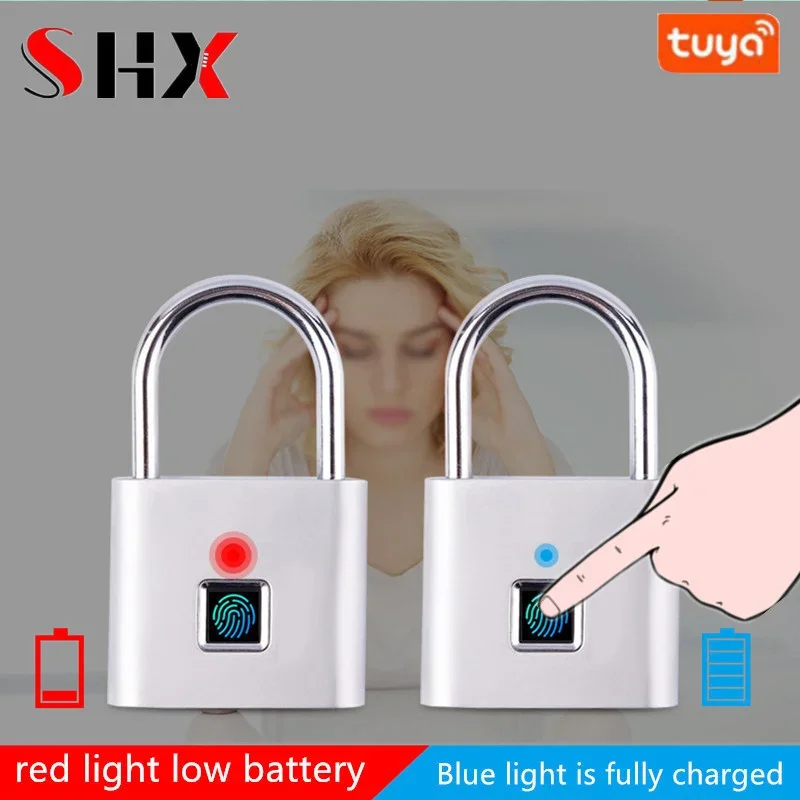 TUYA APP Smart Bluetooth 10 Fingerprint Door Lock Padlock Quick Unlock Zinc Alloy USB Rechargeable Locker Door Lock
