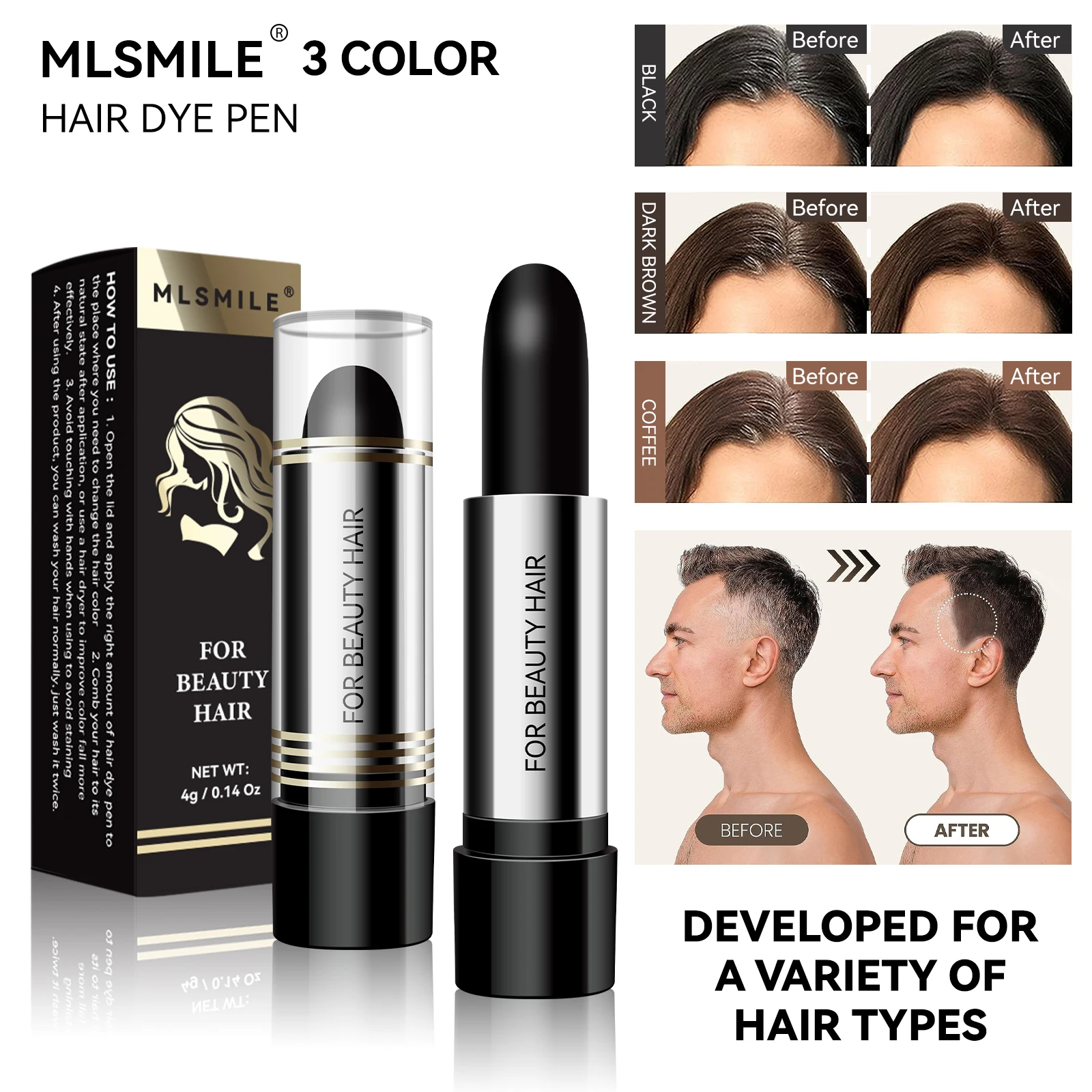 Disposable Temporary Hair Dye Pen Cover White Hair Lipstick Style black temporary dye hair coloring product