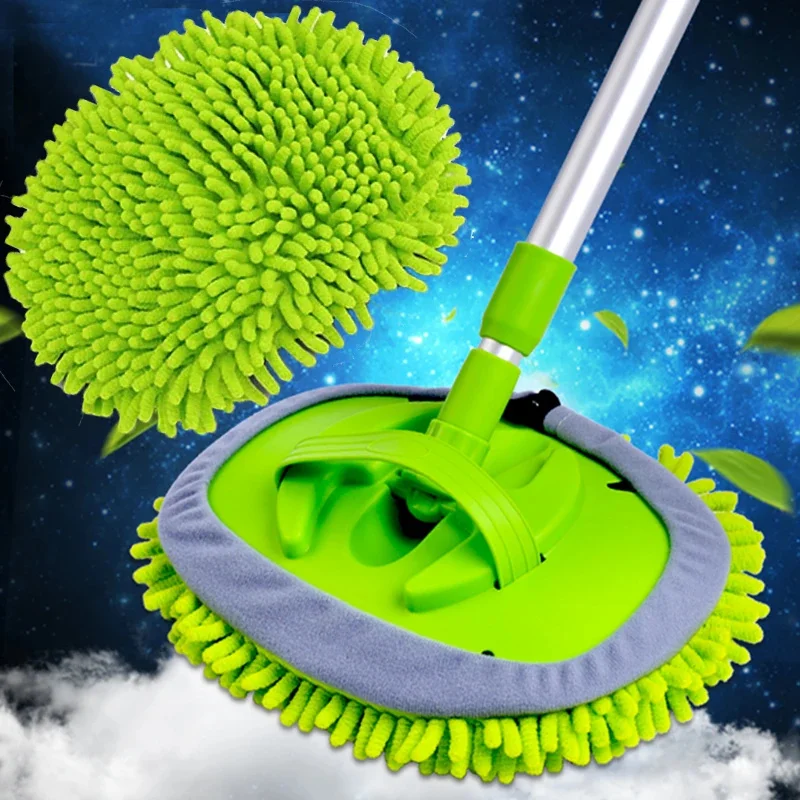 Telescoping Car Cleaning Brush - 2-in-1 Wash Duster with Chenille Mop