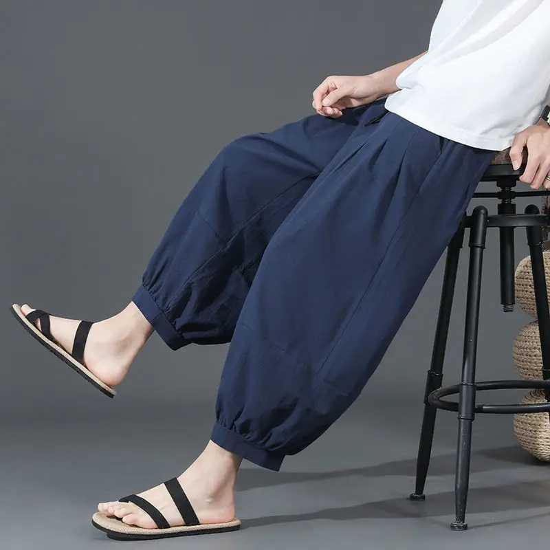 

2022 New Arrival Summer Arts Style Women All-matched Cotton Linen Ankle-length Pants Casual Loose Elastic Waist Harem Pants P419