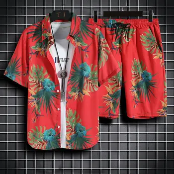 Beach Clothes For Men 2 Piece Set Quick Dry Hawaiian Shirt and Shorts Set Men Fashion Clothing Printing Casual Outfits Summer