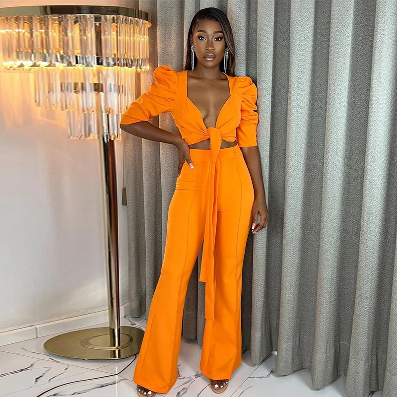 

WOMEN'S fashion clothing 2023 autumn and winter New sexy puff sleeve low collar short top high waist tracksuit