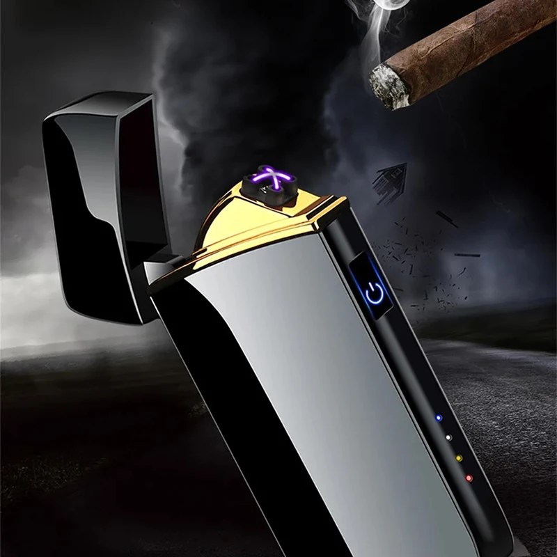Smart Windproof Electric Metal Lighter Flameless Plasma Lighter Usb Rechargeable Double Arc Led Power Display Touch touch sensitive lighter