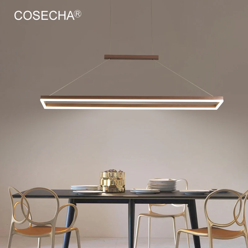 

Rectangle Led Pendant Chandelier Gold Lighting Modern Hanging Suspension Lights 100/120Cm For Kitchen Island/Dining Room/Kitchen