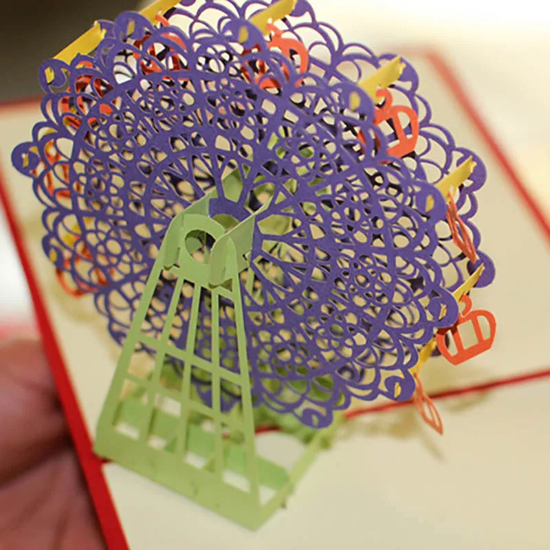 3D Pop Up Ferris Wheel New Year Thank You Greeting Cards