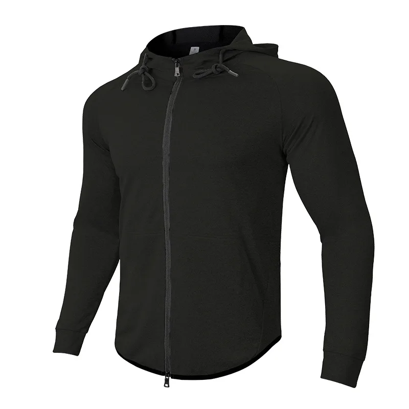 Stand Collar Sports Coat Men's Autumn Outdoor Running Suit Hooded Cardigan Stretch Black Fitness Suit